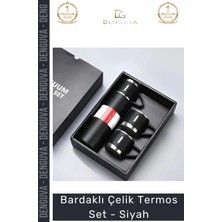 #termos Hediyelik Mat Isı Yalıtımlı Vakumlu Paslanmaz 500ML Bardaklı Çelik Termos Set Siyah