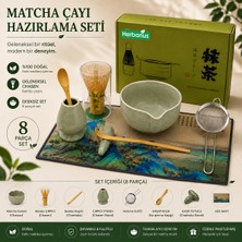 Herbarius 8 Parça  Adaçayı Yeşili Renk Matcha Çayı Hazırlama Seti - Geleneksel Japon Matcha Seti