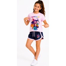 Vaxy Style Huntrix Kpop Anime Baskılı Çocuk Takım Tişört Şort Pembe Rumi Mira Zoey Karakterli Kısa Kollu Yazlık Takım