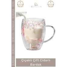 #bardak Borosilikat Cam Çiçekli Isıya Dayanıklı Tasarım Kupa Lüks Çift Cidarlı Handmade Bardak