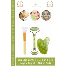 #yeşimtaşı Doğal Roller Gua Sha Yüz Masaj Aleti Sıkılaştırıcı Parlatıcı Yeşim Taşı Cilt Bakım Seti