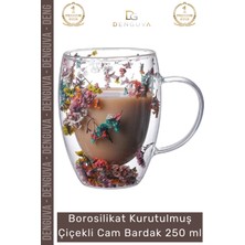 #bardak Çift Camlı Orijinal Kurutulmuş Çiçekli Estetik Dekoratif Şık Tasarım Handmade Bardak 250 ml