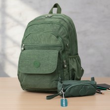 Duomino Krinkıl Suya Dayanıklı Büyük Boy Yeşil Klinkır Sırt Çantası 15,6 Laptop Okul Çantası Kalemlik Takım Çanta