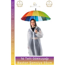 #şemsiye Otomatik Rüzgara Dayanıklı Fiber Kaliteli Sağlam 16 Telli Gökkuşağı Baston Şemsiye 55CM