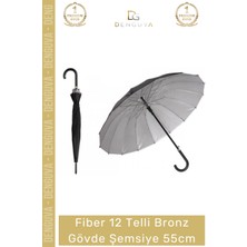 #şemsiye Otomatik Rüzgar Geçirmez Sağlam Dayanıklı Lüks Fiber 12 Telli Bronz Gövde Şemsiye 55CM