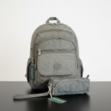 Duomino Krinkıl Suya Dayanıklı Büyük Boy Gri Klinkır Sırt Çantası 15,6 Laptop Okul Çantası Kalemlik Takım Çanta