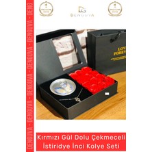 #kolye Siyah Kutu Kokulu Kırmızı Gül Sevgililer Günü Tasarımı Istiridye Inci Kolye Seti