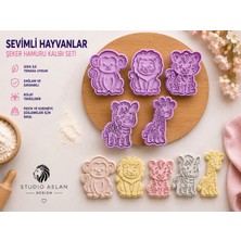 Studio Aslan Design Sevimli Hayvanlar Şeker Hamuru Kalıbı Seti | Aslan, Kaplan, Maymun, Zürafa ve Zebra Figürlü Kurabiye & Pasta Süsleme Kalıpları | 5’li Fondan Kalıp Seti