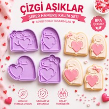 Studio Aslan Design Çizgi Aşıklar Şeker Hamuru Kalıbı Seti | Sevgili Çift ve Kalpli Çizgi Karakter Figürlü Kurabiye & Pasta Süsleme Kalıpları | 4'lü Fondan Kalıp Seti