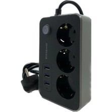 Akım Korumalı 3 Prizli 3 USB Girişli Uzatma Kablosu