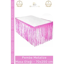 #masaeteği 70X250 cm Doğum Günü Partisi Püsküllü Parlak Şık Masa Süsleme Metalize Masa Eteği Pembe