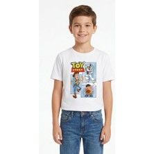 Vaxy Style Toy Story Oyuncak Hikayesi Woody Buzz Lightyear Patates Kafa Baskılı Çocuk Tişört Pamuklu Likralı Bisiklet Yaka Kısa Kollu Beyaz T-Shirt