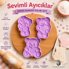 Studio Aslan Design Sevimli Ayıcıklar Şeker Hamuru Kalıbı Seti | Kalpli Ayıcık Figürlü Kurabiye & Pasta Süsleme Kalıpları | 3'lü Fondan Kalıp Seti