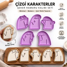 Studio Aslan Design Çizgi Karakterler Şeker Hamuru Kalıbı Seti | Minimal Çizgi Karakter Figürlü Kurabiye & Pasta Süsleme Kalıpları | 5'li Fondan Kalıp Seti