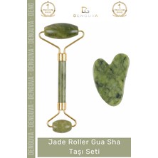#yeşimtaşı Doğal Yeşim Taşı Yüz Sıkılaştırıcı Masaj Aleti Anti Aging Jade Roller Gua Sha Taşı Seti