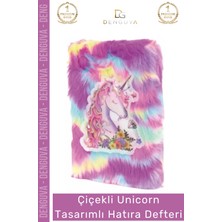 #hatıradefteri Peluş Çiçekli Desenli A5 Boyut 80 Yaprak Renkli Unicorn Tasarımlı Hatıra Defteri
