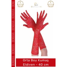 #eldiven Kırmızı Likralı Saten Dantelli Zarif Şık Davet Parti Kostüm Sahne 40CM Orta Boy Kumaş Eldiven