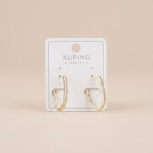 Xuping Jewelry Vıp Seri 316L Çelik Gold Renk Tek Sıra Zirkon Taşlı Geometrik Halka Küpe 2,5 cm