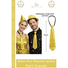 #partikravatı Altın Renk Pul Payetli Sahne Kostüm Aksesuarı Şık Ayarlanabilir Işıltılı Parti Kravatı 33 cm