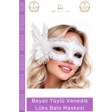 #maske Beyaz Tüylü Venedik Lüks Tasarım Şık Kostüm Aksesuarı Parti Özel Davet Balo Maskesi