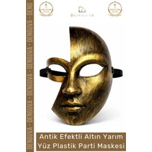 #partimaskesi Antik Efektli Altın Metalik Gold Eskitme Şık Balo Kostüm Yarım Yüz Plastik Parti Maskesi