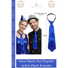 #partikravatı Mavi Renk Pul Payetli Fermuarlı Lastikli Sahne Kostüm Işıltılı Parti Kravatı 33 cm