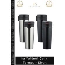 #termos Modern Tasarım Üstün Yalıtım Teknolojili Paslanmaz Vakumlu Mat Şık Çelik Termos Siyah