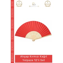 #yelpaze Düğün Nişan Nikah Kına Gecesi Hediyelik Parti Dekor Ahşap Kırmızı Kağıt Yelpaze 12'li Set