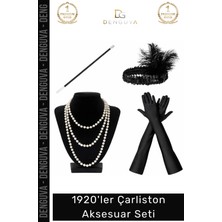 #kostümseti Inci Kolye Eldiven Sigara Tutucu Saç Bandı Retro Kostüm 1920’LER Çarliston Aksesuar Seti
