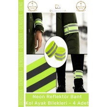 #reflektörbant Neon Sarı Ultra Parlak Gece Güvenliği Esnek Cırtlı Reflektör Bant Kol Ayak Bilek - 4 Adet
