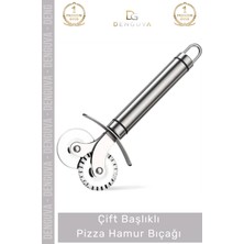 #pizzabıçağı Profesyonel Paslanmaz Çelik Keskin Mutfak Gereci Çift Başlıklı Pizza Hamur Bıçağı - 1 Adet