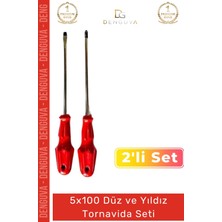 #tornavida Profesyonel Dayanıklı Çelik Ergonomik Saplı Takımı Düz Yıldız 2'li Tornavida Seti 5X100
