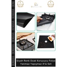 #folyo Siyah Ocak Koruyucu Cam Elyaf Isıya Dayanıklı Kesilebilir Folyo Yanmaz Yapışmaz 4'lü Set