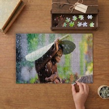 Punto Dizayn Yağmurdan Yaprak Ile Korunan Sevimli Maymuncuk  Tasarımı 240 Parça Ahşap Puzzle Ahşap Kutuda MPY50296