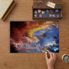 Punto Dizayn Mor Turuncu Mavi Beyaz Dalgalı Bulutlar  Tasarımı 240 Parça Ahşap Puzzle Ahşap Kutuda MPY50319