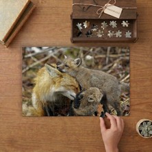 Punto Dizayn Kızıl Tilki ve Yavruları  Tasarımı 240 Parça Ahşap Puzzle Ahşap Kutuda MPY40344
