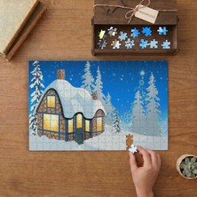 Punto Dizayn Karlı Ev - Doğa Manzarası  Tasarımı 240 Parça Ahşap Puzzle Ahşap Kutuda MPY10127