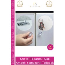 #kulp Kristal Elmas Kesim Vidasız Montaj Dekoratif Çok Amaçlı Yapışkanlı Tutacak Buton - 4 Adet