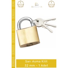 #asmakilit Pirinç Gövde Dayanıklı Profesyonel Sertleştirilmiş Çelik Kelepçe Sarı Asma Kilit 32 mm - 1 Adet