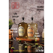 TheBRo 1 Litre Ahşap Stantlı Elite Serisi Şeffaf Cam Zeytinyağı ve Ayçiçek Yağı Şişesi Yağdanlık