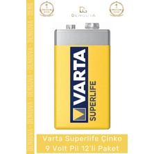 #pil Superlife Çinko Karbon 6F22 Duman Dedektörü Telsiz Ekonomik 9 Volt Pil 12'li Paket