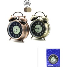Tuğra Çelik Twin Bell Alarm Clock Bgc-51 Yuvarlak Masa Çalar Saat - Metal Eskitme Kasa, Pilli, Işıklı ve Fosforlu, 10 cm