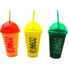 Tuğra Çelik Qlux L-00850 Summer Pipetli Plastik Bardak 450 ml - Şeffaf Renkli Kapak