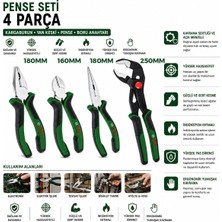 Tuğra Çelik Bosch 1600A02W7K 4 Parça Pense Seti - 10 Inç Papağan Pense, 7 Inç Pense, 6 Inç Yan Keski, 7 Inç Kargaburnu