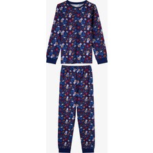 Penti Erkek Çocuk Lacivert Style Repeat Pamuklu Uzun Kollu Pijama Takımı