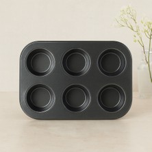Uravas Store 6 Gözlü Siyah Metal Muffin Kalıbı