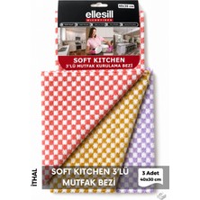 Ellesill Soft Kitchen 3’lü Mikrofiber Mutfak Bezi, Tezgah Bezi, Kurulama Bezi, Çok Amaçlı Temizlik Bezi - 40x30 cm