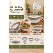 Porsima Akordiyon Katlanabilen Mikser Karıştırma Kabı Silikon Malzeme ile 3'ü 1 Arada Set