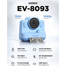 Everest EV-8093 Mavi 1080P Full Hd 1300MAH Şarjlı Müzik Anında Baskı Yapabilen Dijital Çocuk Kameras