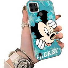 HONTINGA Realme C21Y ile Uyumlu Kılıf Silikon Kenar Sert Arka Kamera Koruyucu Basitlik Anti Düşme Kamera Sevgili Çift Kılıf Mickey Desen Couple Telefon Kılıfı K1-1782